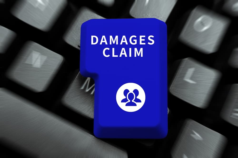 Conceptual representation of a Damages Claim: Business concept involving Compensation Demand, Litigation, and Insurance Filing.