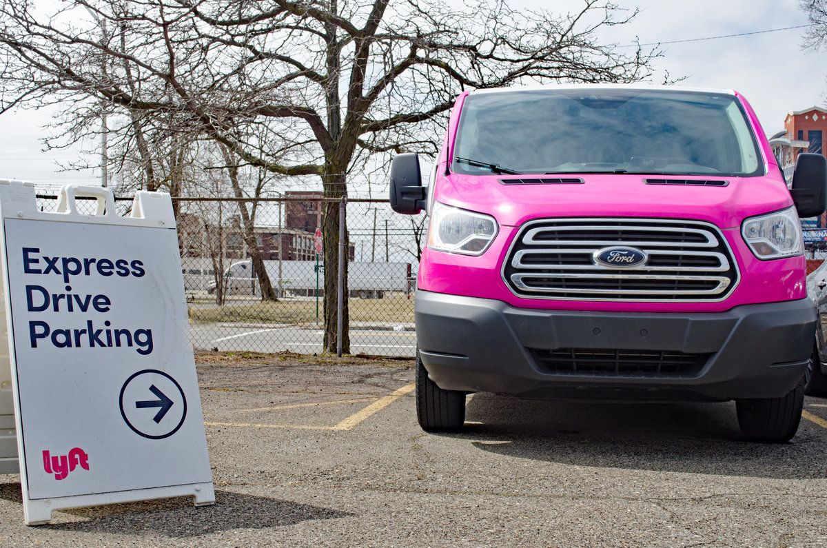 Detroit, March 29th, 2019 Lyft Van sitting outside the Lyft Office in Downtown Detroit